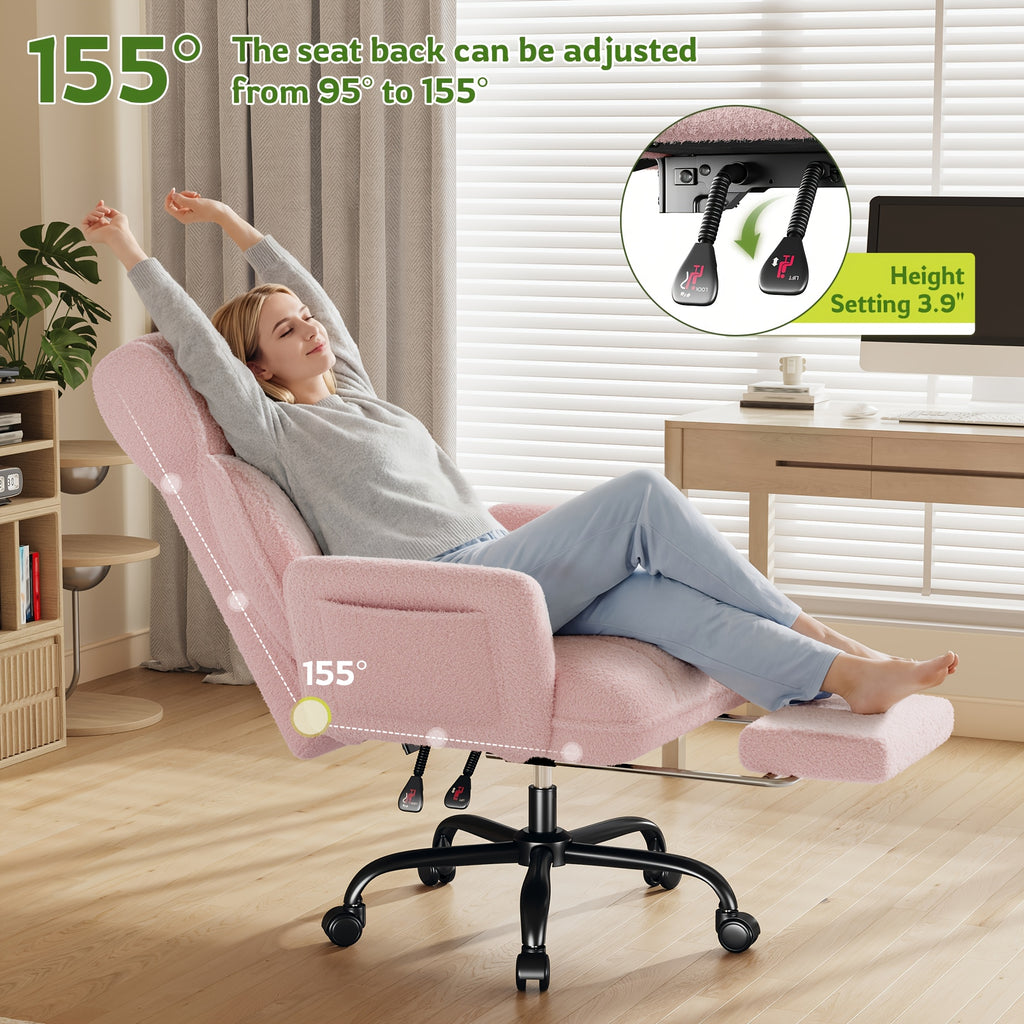 Big Tall Office Chair, Flip Armrests For Pets & Cross Legged Sitting, Adjustable Back & Footrest, Comfortable Fabric Executive Ergonomic Chair For Office, Study, Meeting Room, Pink, White, Black, Grey