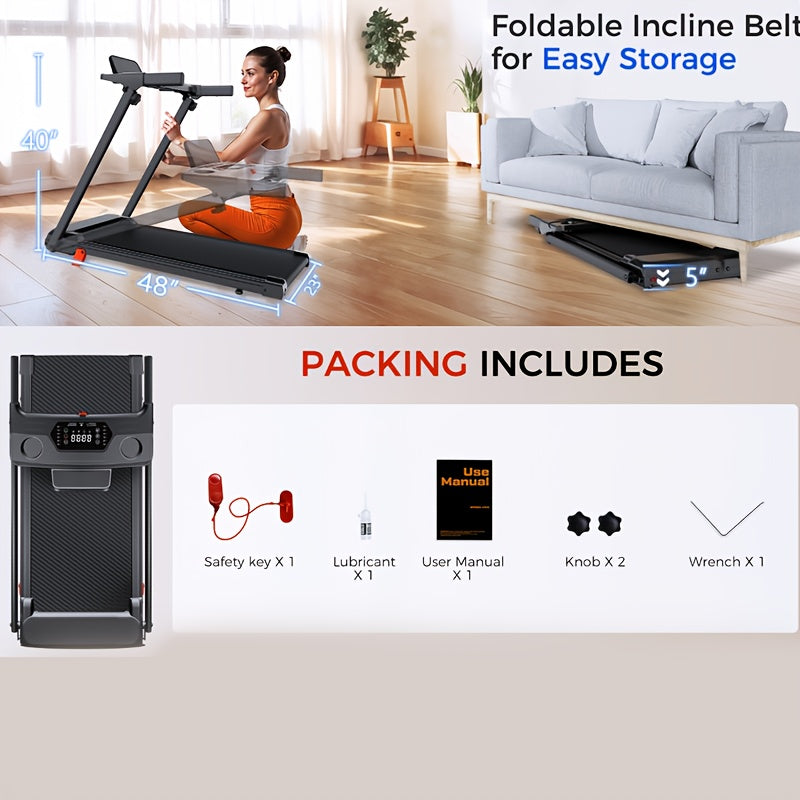 3-in-1 Treadmill with 14% Incline, Portable Treadmills for Home with Handle, Foldable Treadmills with 300 Lbs Weight Capacity, 3.0HP Quiet Walking Pad Treadmill