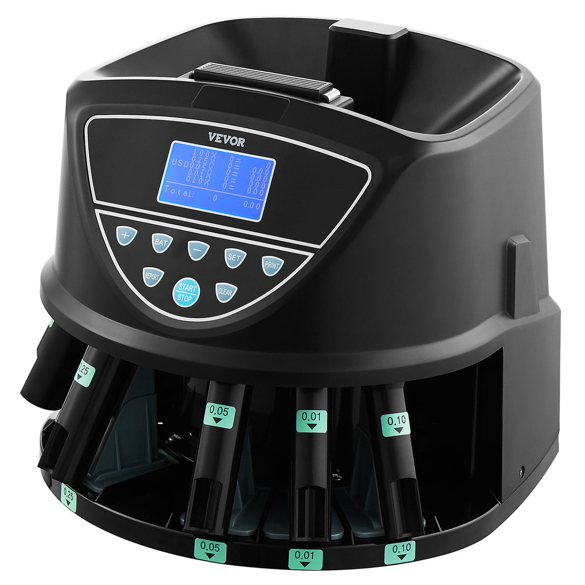 VEVOR Upgraded Coin Counter & Sorter, Coin Sorter and Wrapper Machine with Intuitive Display, Change Counter for USD Coins 1￠ 5￠ 10￠ 25￠ $1, Sorts up to 300 Coins/Min, with 5 Coin Tubes and 5 Trays