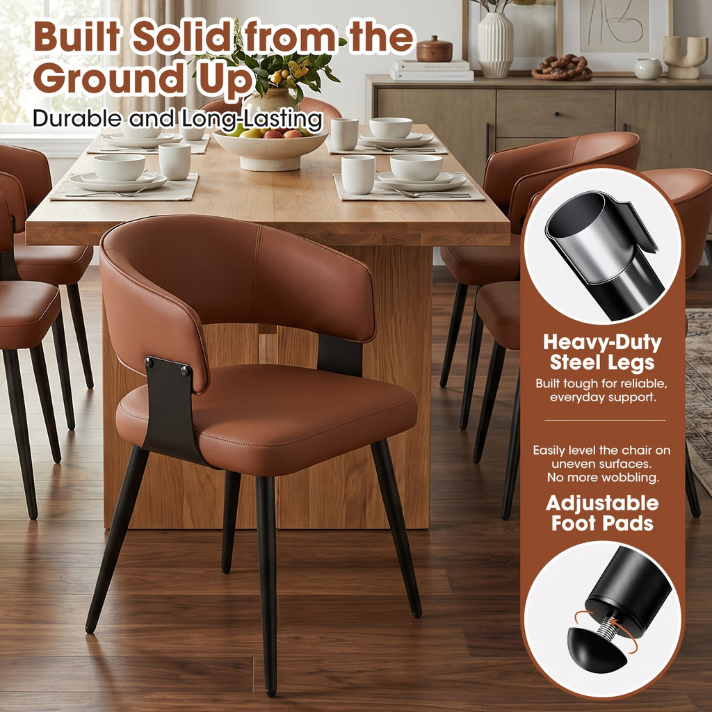Modern Dining Chairs Set Of 2, Upholstered Faux Leather Kitchen Side Chairs with Curved Open Back, Easy Assembly for Dining Room, Restaurant, Cafe, Warm