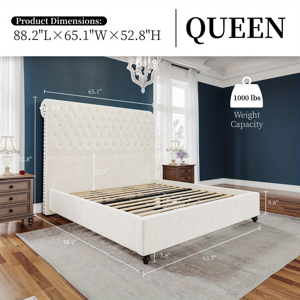 ALBOTT Upholstered Platform Bed Frame With 52.8 Inch Sleigh Headboard- Button Tufted Design, No Box Spring Required, Easy To Assemble