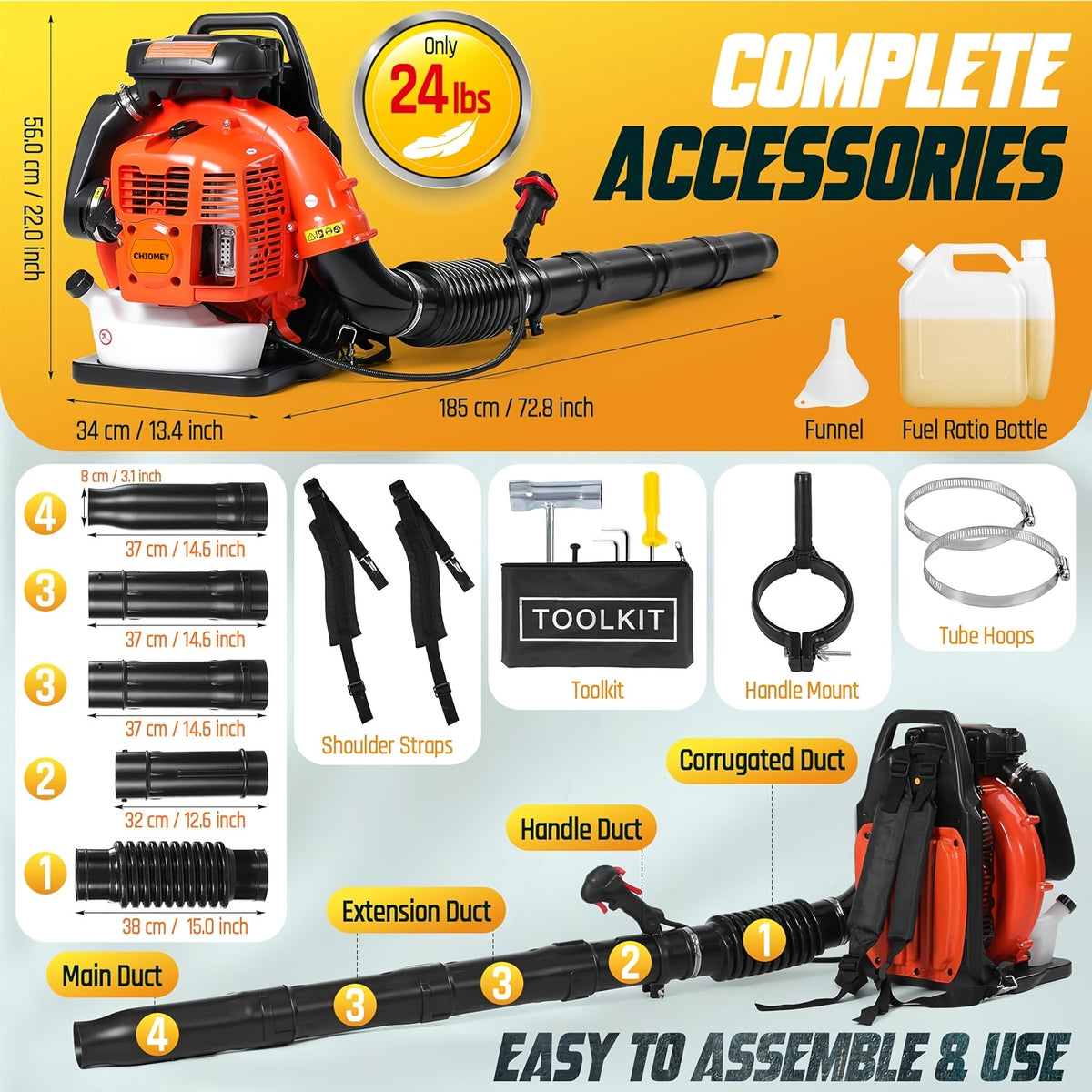 80CC 912 CFM 206 MPH 49N Backpack Leaf Blower Gas Powered, High-Performance 6.0 HP 2-Cycle Gas Leaf Blower, Backpack Blowers For Lawn Care, Snow Blowing, Yard & Driveway Cleanup