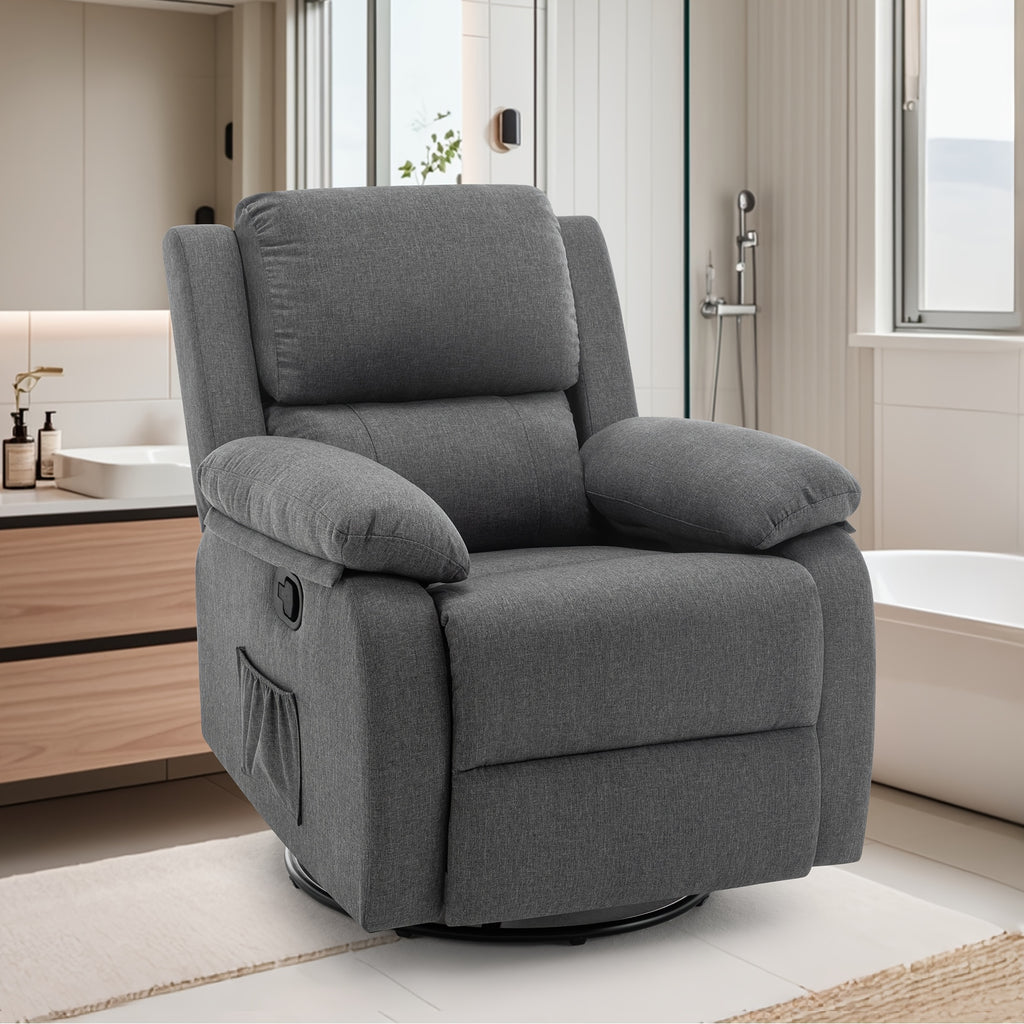 Recliner Chair, 360-Degree Swivel Rocking Chair for Adults, Small Space Rocking Recliner, Upholstered Fabric Recliner with Side Pockets for Living Room, Mother'S Day Gifts, Father'S Day Gifts, Gifts for The Elderly