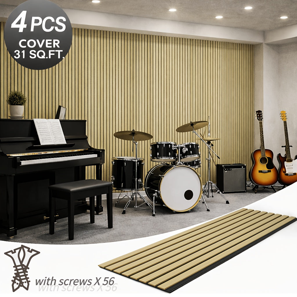 [Wall Panels Decor] 4-Pack 93" X 12" Wall Panels For Interior Wall Decor, Wood Panels For Wall And Ceiling, 3D Wood Slat Wall Panel/Fluted Sound-Absorbing Panel, With Screws