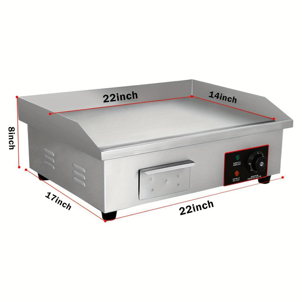 22" Commercial Electric Countertop Griddle Flat Top Grill Hot Plate BBQ, Adjustable Thermostatic Control, Stainless Steel Restaurant Grill for Kitchen