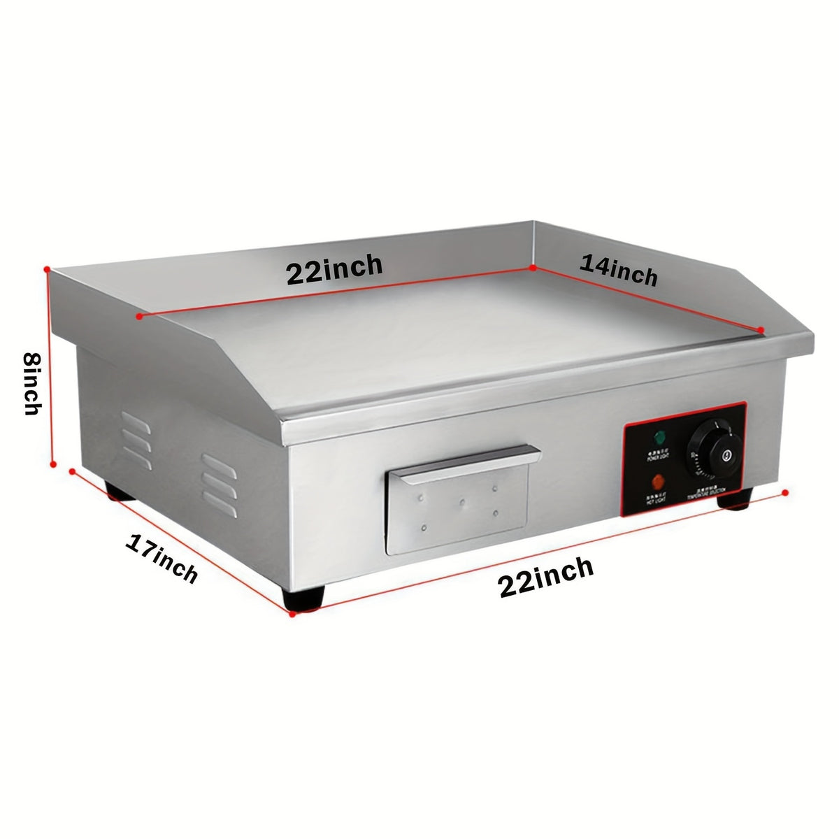 22" Commercial Electric Countertop Griddle Flat Top Grill Hot Plate BBQ, Adjustable Thermostatic Control, Stainless Steel Restaurant Grill for Kitchen
