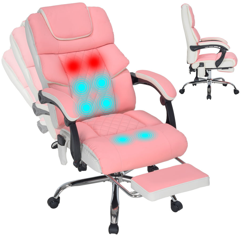 Capacity, Massage Office Chair With Footrest, Vibration And Heating Function Leather Recliner, Heavy-Duty Executive Tall Computer Chair For Large Individuals, Height-Adjustable Ergonomic Chair