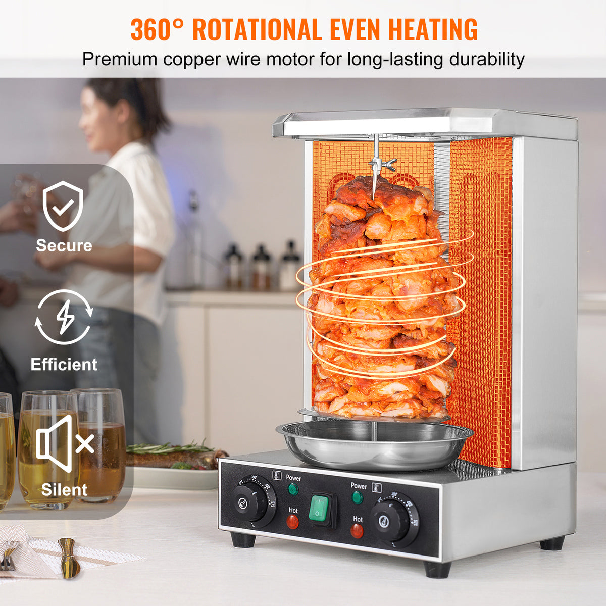 VEVOR Stainless Steel Shawarma Grill Machine Vertical Gyro Rotisserie Doner, Electric/Electric heating type/Gas (propane)