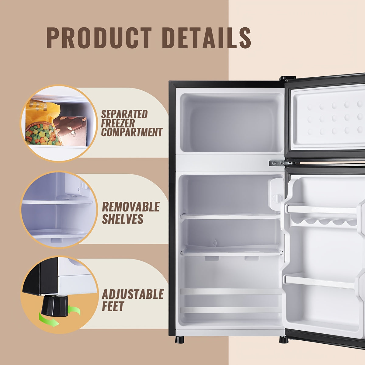 Mini Fridge with Freezer, Small Refrigerator with 2 Doors for Kitchen, Dorm, Office, And Bedroom, Mini Fridge with Adjustable Shelves
