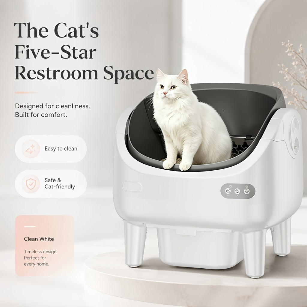 [Self-Cleaning Litter Box] Extra-Large Smart Self-Cleaning Litter Box with Built-In Sterilizing Light for Double Deodorization, Large-Capacity Waste Tray, 14-Day Automatic Cleaning, Open Design, Ideal Choice for Busy Households, Without Battery
