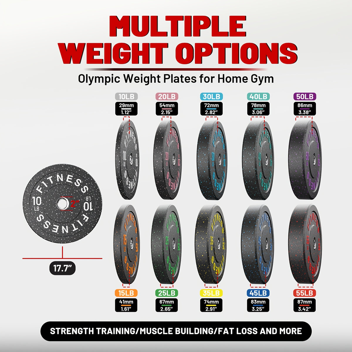 45-650Lbs High Bounce Bumper Plates, 2 Inch Colored Fleck Rubber Weight Plates For Heavy Lifters, Powerlifting, CrossFit, Deadlift, Squat, Home Gym, Strength Workout, For Men, Women, Big Weight Enthusiasts