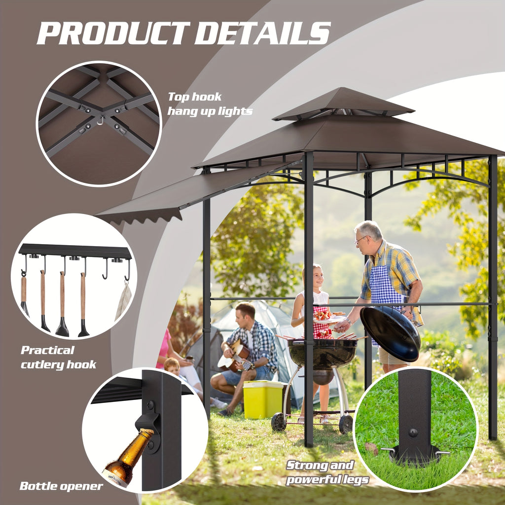 8'X7.8' Grill Gazebo Canopy - Sturdy Steel Structure, Two-Tiered Canopy for Outdoor Grilling with Shelves, Ceiling Hooks, And Ground Stakes, Outdoor Patio Canopy Tent BBQ Gazebo for Your Backyard