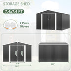 8x8 FT Storage Shed, Large Metal Tool Sheds With Lockable Doors, Outdoor Storage Shed For Backyard Garden Patio Lawn, Grey