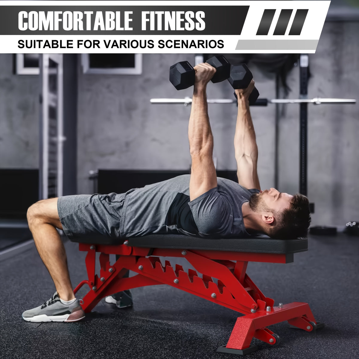 Adjustable Weight Bench, Heavy Duty Workout Bench for Home And Garage Gym, Multi-Position Backrest And Seat Strength Training Bench, 1300lbs Capacity, Red