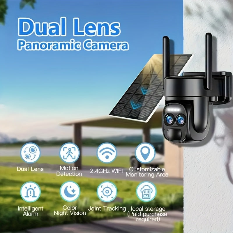 Set of 4 Hawkray Solar Security Wireless Outdoor Cameras, 3MP Resolution with 360° Pan And Tilt Control, 10X Zoom, Two-Way Audio, Spotlight Siren, And PIR Motion Detection