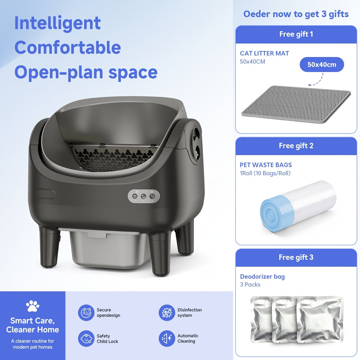 [Smart Self-Cleaning Litter Box] Extra-Large Smart Self-Cleaning Litter Box With Built-In Sensors, Large-Capacity Waste Compartment, 14-Day Automatic Cleaning, Open Design, Ideal For Multi-Cat Households