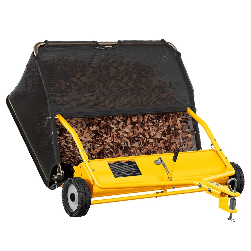 42/48" Lawn Sweeper That Can Be Towed, Designed for Collecting Grass with a Large Hopper Capacity of 18.55/25.16 Cubic Feet, a Robust Collector for Leaves And Grass, Featuring an Adjustable Brush Height Lever And a Dumping Rope