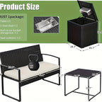 Outdoor Sectional Sofa Set with Tempered Glass Table — 4-Piece PE Wicker Patio Conversation Set