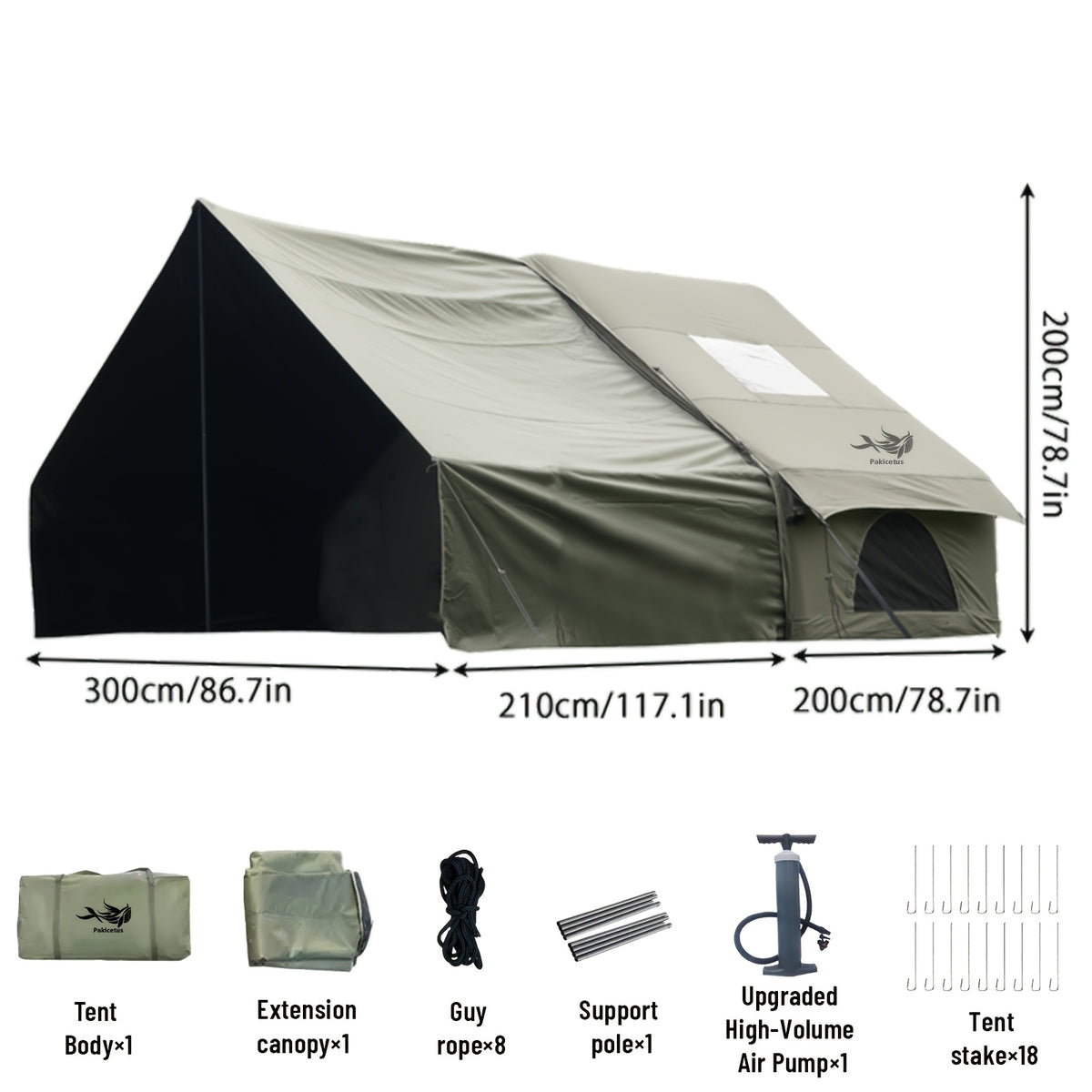 Inflatable Camping Tent for 4-6 Person Family Trips, PAKICETUS Quick-Setup Glamping Shelter with Breathable Mesh