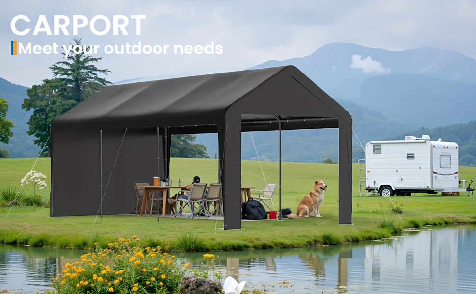 10x20 Carport Heavy Duty Portable Garage Shelter Metal Car Canopy Tent with UV-Resistant & Weatherproof Top Cover for RV & Vehicles