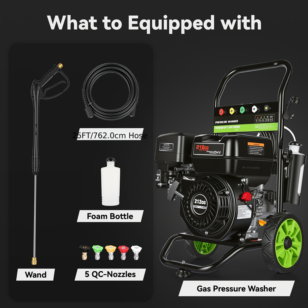 MAX 4200PSI 3GPM 212CC Commercial Gas Pressure Washer, 7.0 HP Professional Gas Power Washer with 5 Nozzles 25ft Hose 33.81oz Foam Bottle for Car Fence Driveway Yard (EPA/CARB/ETL Compliant), Black