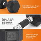 2pcs 60lb/65lb/70lb/75lb Hexagon Rubber Coated Cast Iron Dumbbells, Anti-Slip Grip, Rubber Grip Dumbbells, Rubber Coated Cast Iron