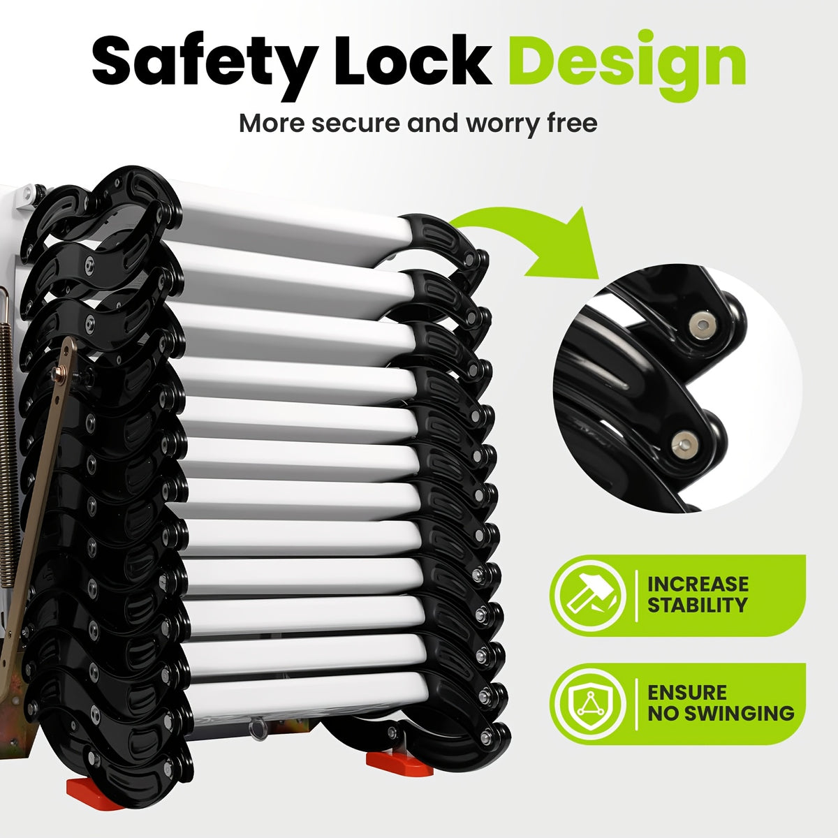 10ft Wall-Mounted Space Saving Attic Stairs, Black & White Titanium-Magnesium Alloy Construction, Supports Up to 880 Lbs, Ideal for Attics, Garages, Basements, Warehouses & Retail Stores