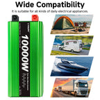 Pure Sine Wave Inverter 10000 Watt (Peak) Vehicle Power Inverter, Converts 12 Vdc to 110 Vdc to 120 Vdc, with LCD Display, Remote Control and Troubleshooting, 4 US Sockets for Car Onboard Chargers, for Home Solar Systems, RV's, and Vans, without Batteries