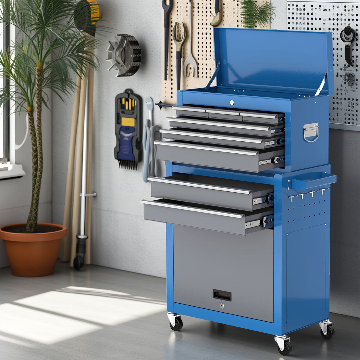 4/7/8-Drawer Heavy-Duty Rolling Tool Chest with Lockable Storage And 4-Wheel Mobility - 2-In-1 Tool Cabinet with Top Work Surface, Spacious Lower Storage, Durable Metal Construction for Garage, Workshop, Warehouse Organization - Ideal for