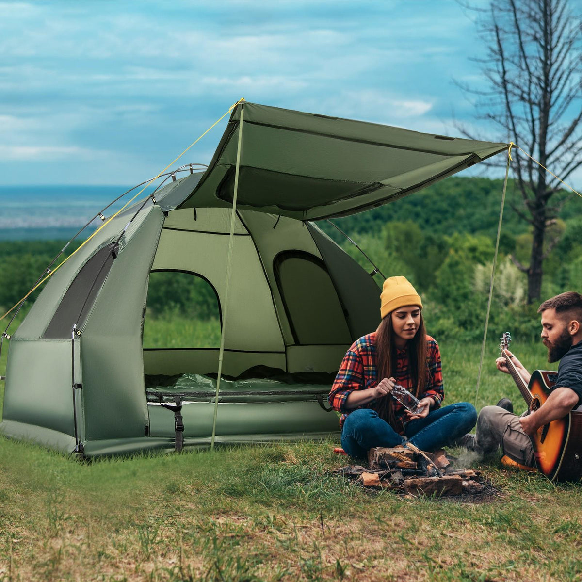 MULTIGOT 2-Person Compact Portable Pop-Up Tent/Camping Cot W/ Air Mattress & Sleeping Bag