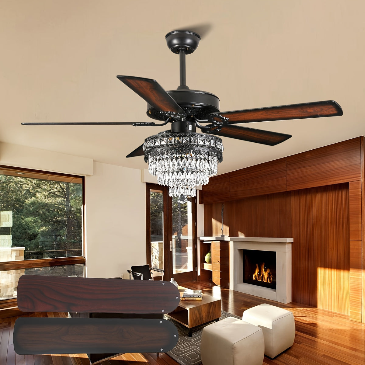 [Ceiling Fan With Light] 52-Inch Modern Ceiling Fan With Light And Remote Control - Quiet Motor Suitable For Rooms, Reversible Blades, Remote/ Control, Light Fixture, Plug, Voltage-Compatible For /Office (No Color-Changing)