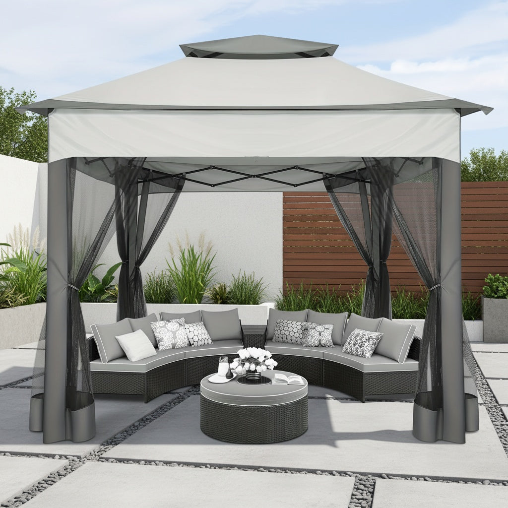 Tooluck 10X10Ft Outdoor Gazebo with Mosquito Netting And Double Roof, Easy Set Water-Resistant Metal Gazebo with Alloy Frame, for Gardens, Lawns & Backyard