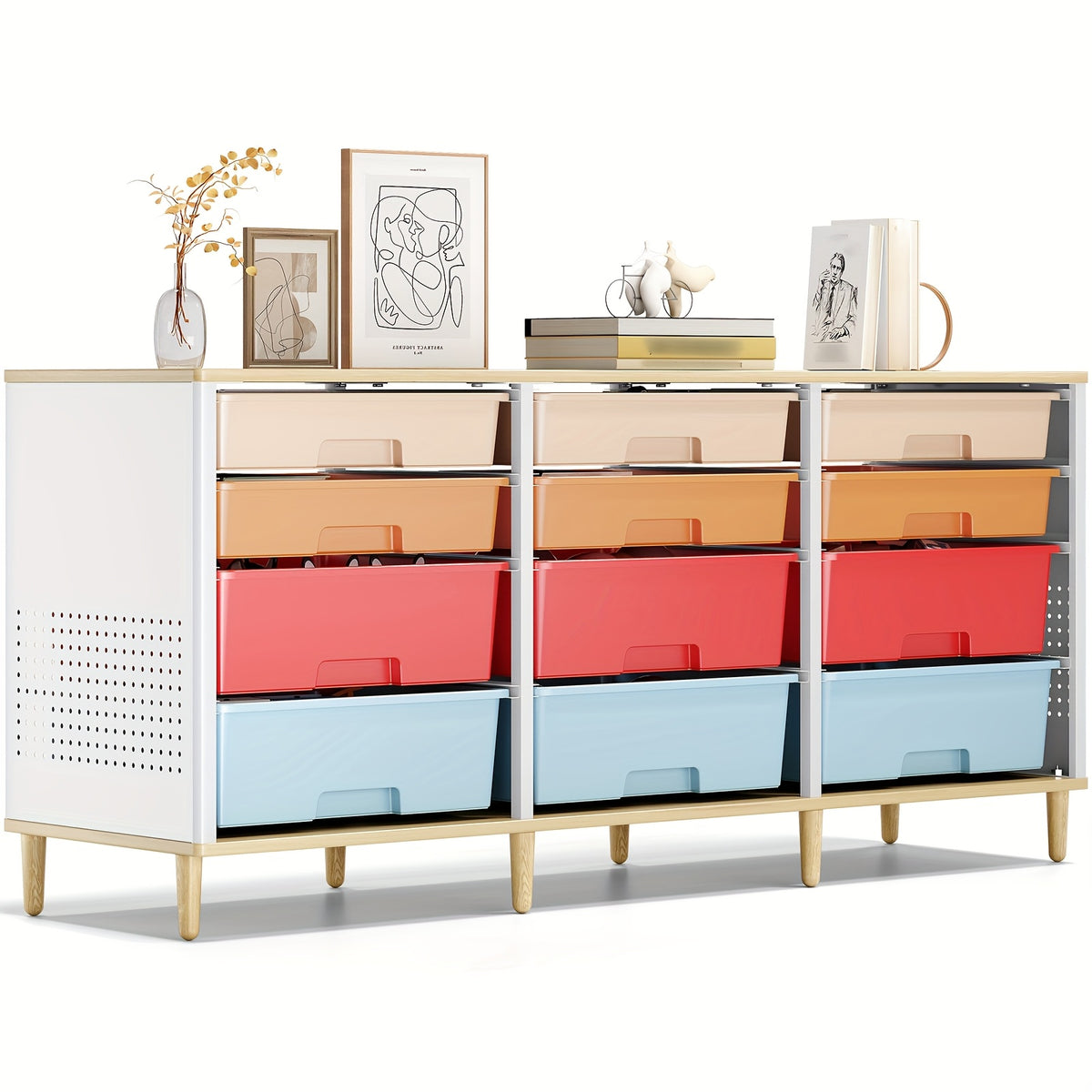 TOOLF 12 Drawer Storage Cabinet with Tabletop, Cube Organizer for Home & Office, Ideal for Living Room, Bedroom, Classroom, Playroom, And Craft Room, Storage Drawer Units