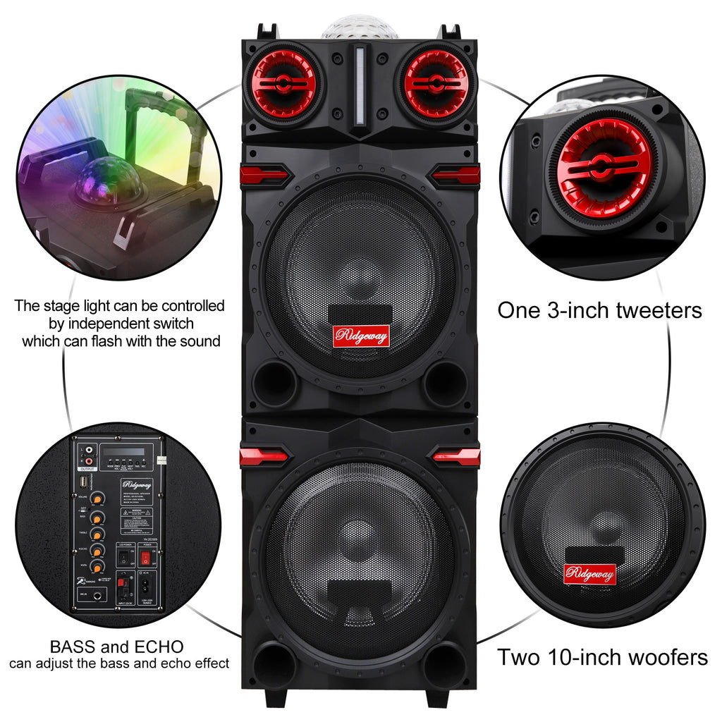 Sound Portable Party Bluetooth Speakers Loud Sound Powerful, DJ Sound Stereo Loud Bass Karaoke Machine with Sound Reactive Party Lights, USB/SD Input and Telescopic Pull Rod, Remote Control