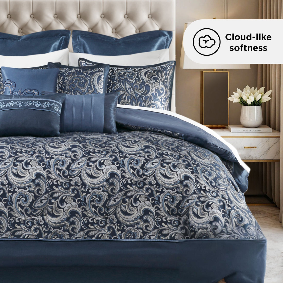 24-Piece Jacquard Paisley Comforter Set, Luxury Bedding Set, Room in a Bag, Bed in a Bag, Queen, King, CalKing, Sheet, Panels