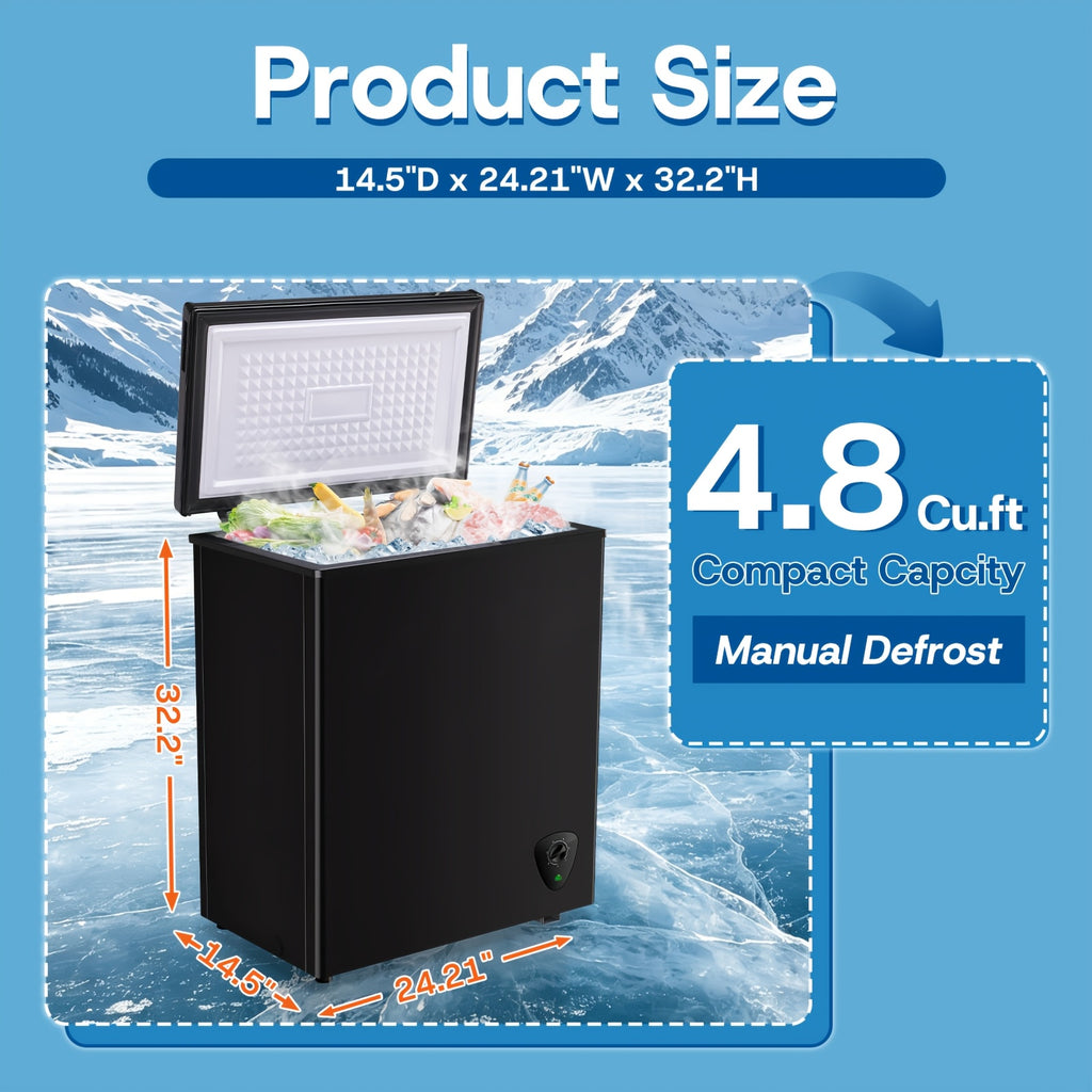 [Large Chest Freezer] Chest Deep Freezer, Large Freestanding Chest Freezer With 7 Level Adjustable Thermostat, Compact Top-Opening Deep Freezer With Removable Storage Baskets, Black