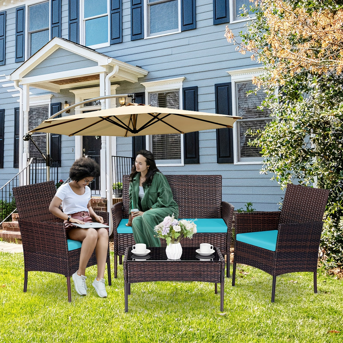 The HARAISEDK Handmade Outdoor Wicker Patio Sofa Set, Combined with A Tempered Glass Coffee Table, Is An All - Weather PE Rattan Furniture Piece That Is Applicable to Courtyards, Patios, Balconies, Backyards, Decks, Bars And Cafes.