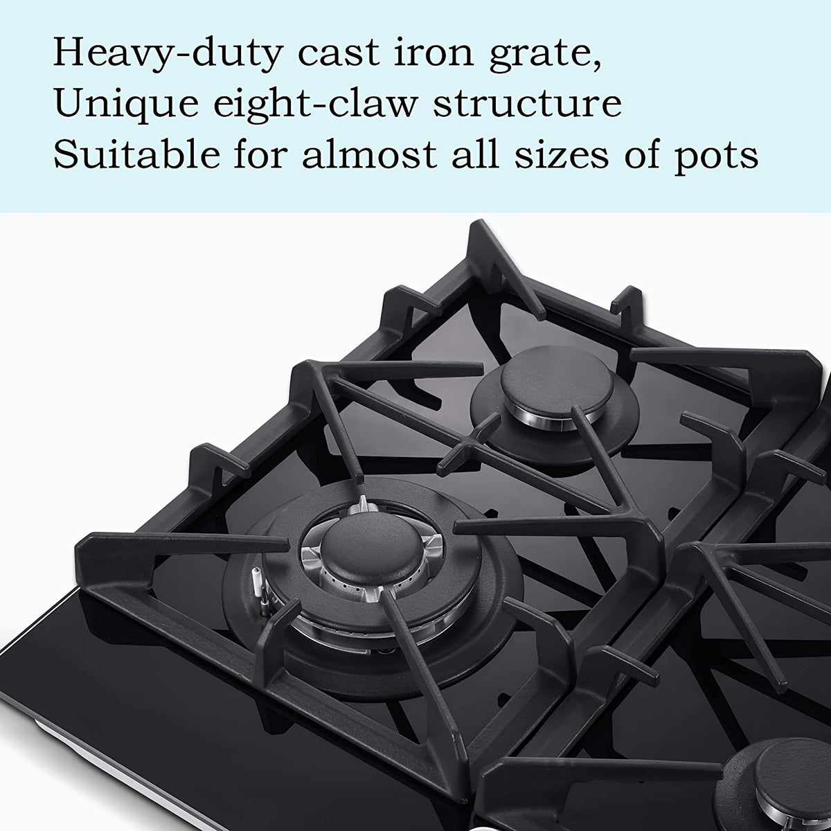 Gas Stove Top 24in 4 Burner Gas Stove Top NG/LPG Convertible Bulit-in Gas Hob, Black Tempered Glass Dual Burners Propane Cooktop with Thermocouple Protection