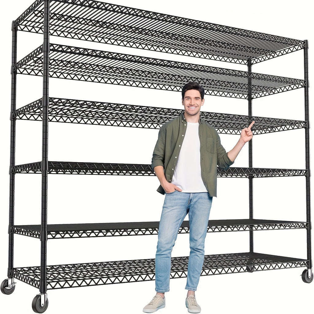 REIBII Storage Shelves 3200 LBS Capacity Wire Shelving with Wheels Heavy Duty Metal Shelf for Warehouses, Garage, Kitchens, School, Commercial Shelf, 73" H X 60" W X 18" D, Standing Shelf