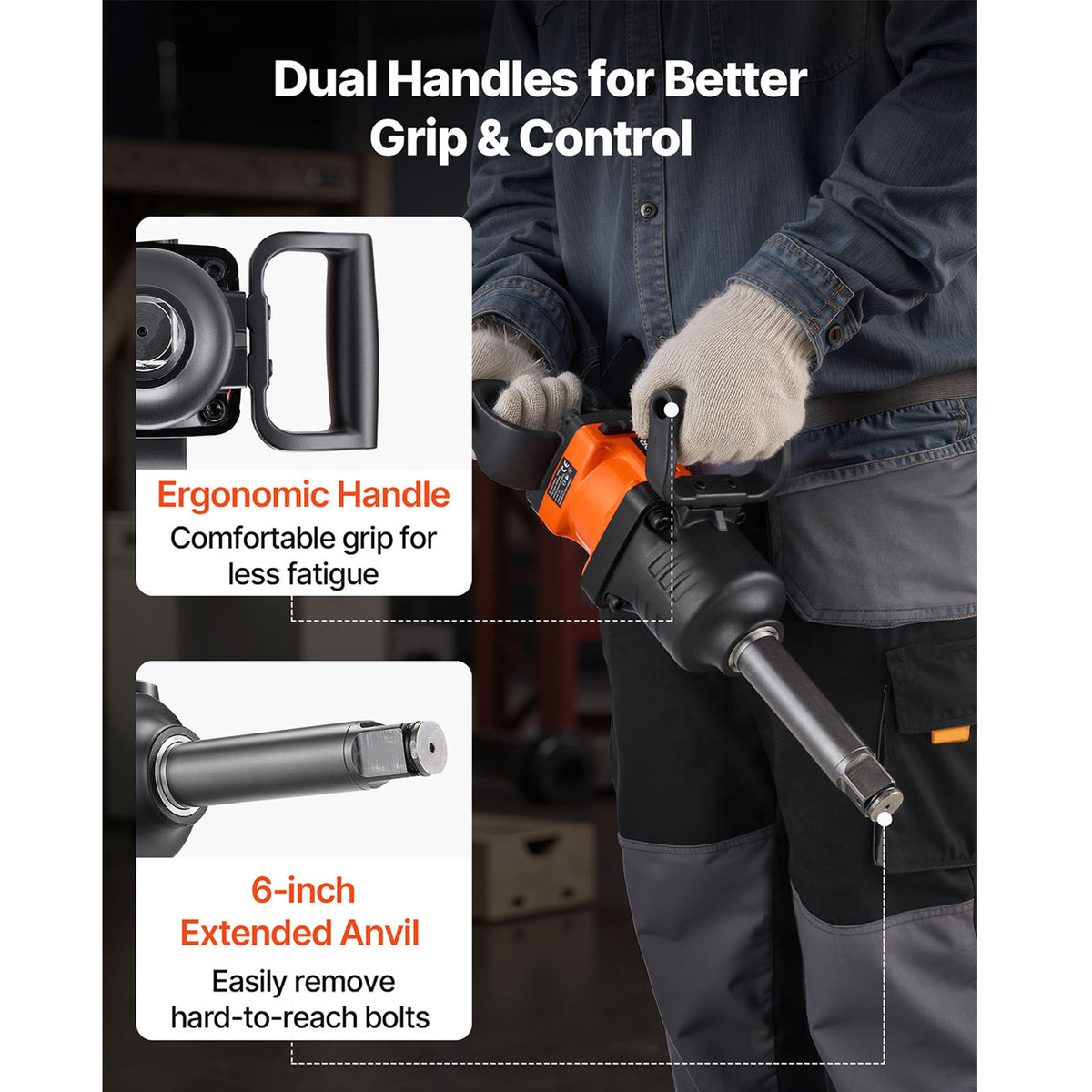VEVOR 1-Inch Air Impact Wrench Up to 1800 ft-lbs Pneumatic Gun 6000RPM 6-Speed