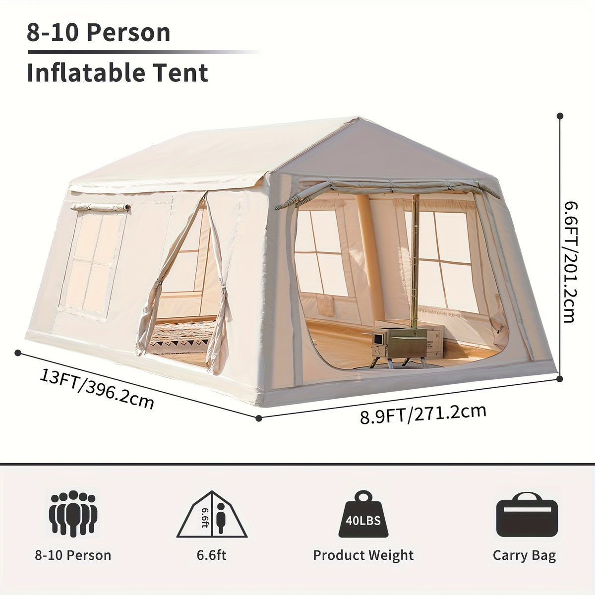 LILYPELLE Inflatable Camping Tent, Easy Setup Air Tent with Hand Pump, 4-Season Glamping Tent for Couples, Groups, And Families