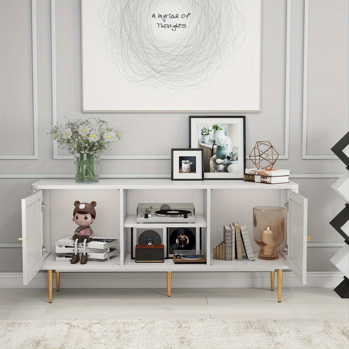 Mid Century Modern TV Stand For 55/60/65 Inch TV, 55" Fluted TV Stand, Entertainment Center With Storage, Television Stands, TV Console, Media Console For Living Room, Bedroom