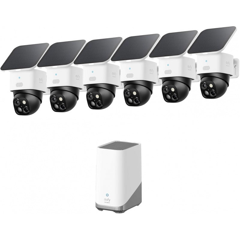 eufy Security 6/4/2/1 Pack SoloCam S340 with HomeBase S380, Solar Security Camera 4-Cam Kit, Wireless Outdoor Camera, 360° Pan and Tilt Surveillance, No Blind Spots, 2.4 GHz Wi-Fi, No Monthly Fee