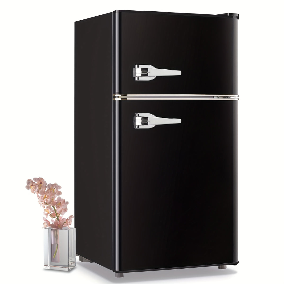 3.8 Cu.Ft Mini Fridge with Freezer, Double Door Compact Refrigerator with Adjustable Thermostat, Removable Shelves, Low Noise, Mini Fridge with Top Freezer for Bedroom, Office, Dorm, RV