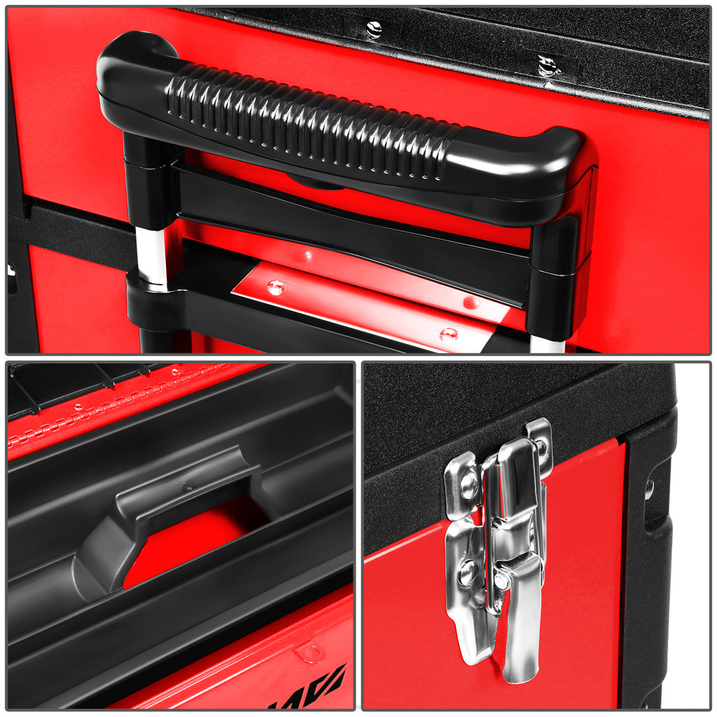 3-Tier Stackable Separate Hand Case Tool Boxes Trolley, 3-in-1 Storage Compartments, 19.5" x 12" x 28.5"