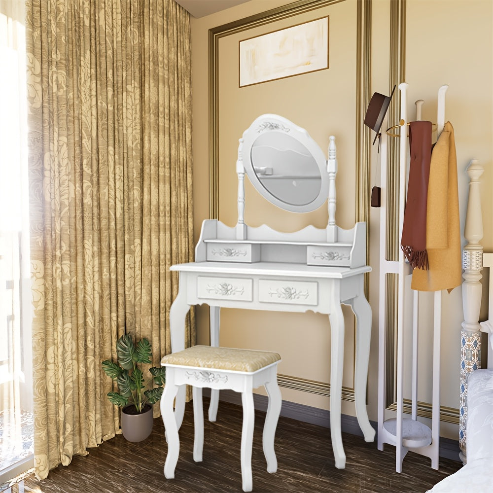 Modern Simple 4 Drawers 360 Degree Rotating Detachable Mirror Dressing Table