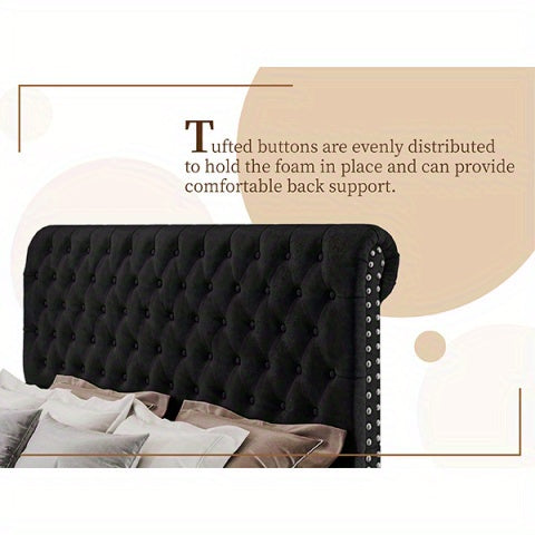 ALBOTT Upholstered Platform Bed Frame With 52.8 Inch Sleigh Headboard- Button Tufted Design, No Box Spring Required, Easy To Assemble