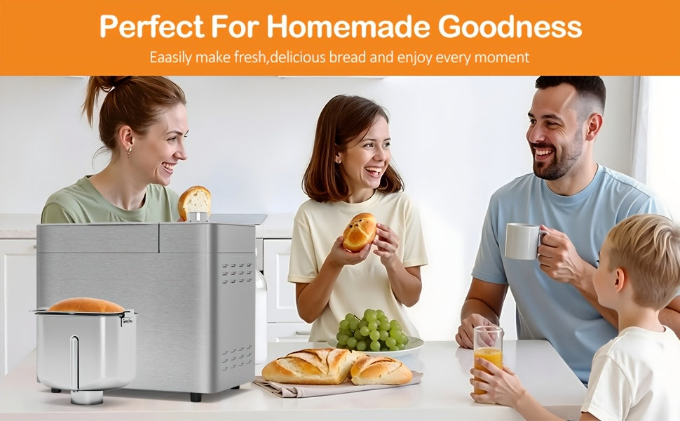 25-in-1 Bread Maker, 2LB Bread Machine With Auto Fruit/Nut Dispenser, Gluten-Free Setting, 3 Loaf Sizes& 3 Crust Colors, Keep Warm&13H Delay Timer, Digital Display, Stainless Steel