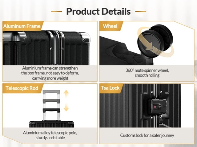 Zipperless Luggage with Spinner Wheels TSA Approved Large No Zipper Aluminum Frame Luggage PC+ABS Hard Travel Suitcase 28inch Checked Hard Shell Suitcases Or Luggage Set 2pcs (20inch Carry On+28inch Checked)