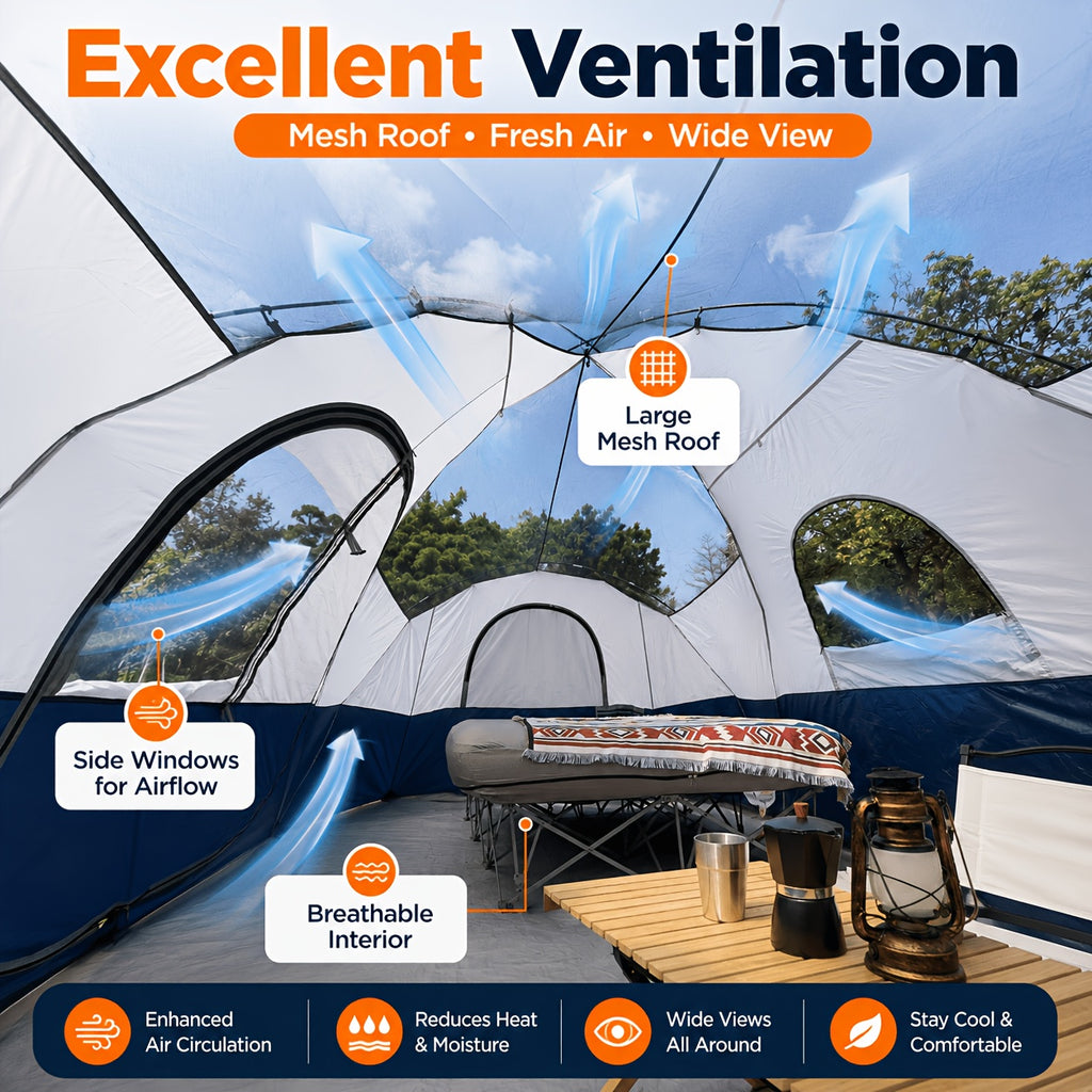 Spacious 10-Person for family Camping Tent, 2-Room Privacy Cabin Tent, And Windproof with Mesh Window, Easy Setup for Family Outdoor Trips And Backyard Parties